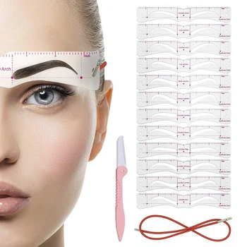 

12PCS Eyebrow Shaper Makeup Template Eyebrow Grooming Shaping Stencil Kit DIY Eyebrow Template Reusable And Eyebrow Knife Gifts
