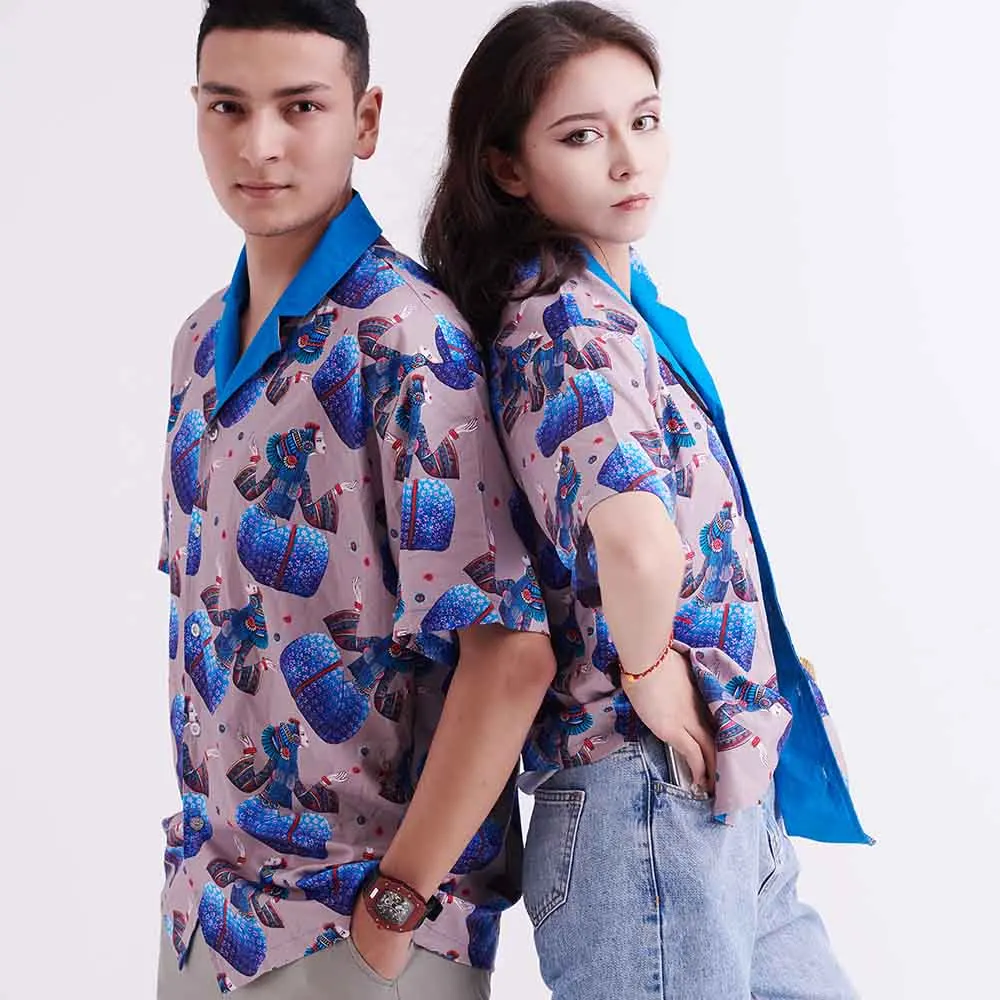 Fashion Woman Blouse Man Plus Size Beach Shirt  Turn-Down Collar Top Clothing Male&Female Vintage Style Beauty Print Shirts Beach Robe Cover Up