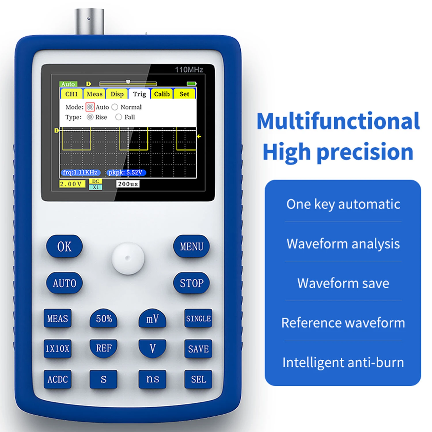 

2.4 Inch Handheld Digital Oscilloscope 500MS/S Sampling Rate with 110MHz Calibration Square Wave Measuring Oscilloscopes