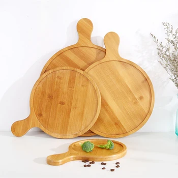 

Wooden Pizza Board Round With Hand Pizza Baking Tray Pizza Stone Cutting Board Platter Pizza Cake Bakeware Tools