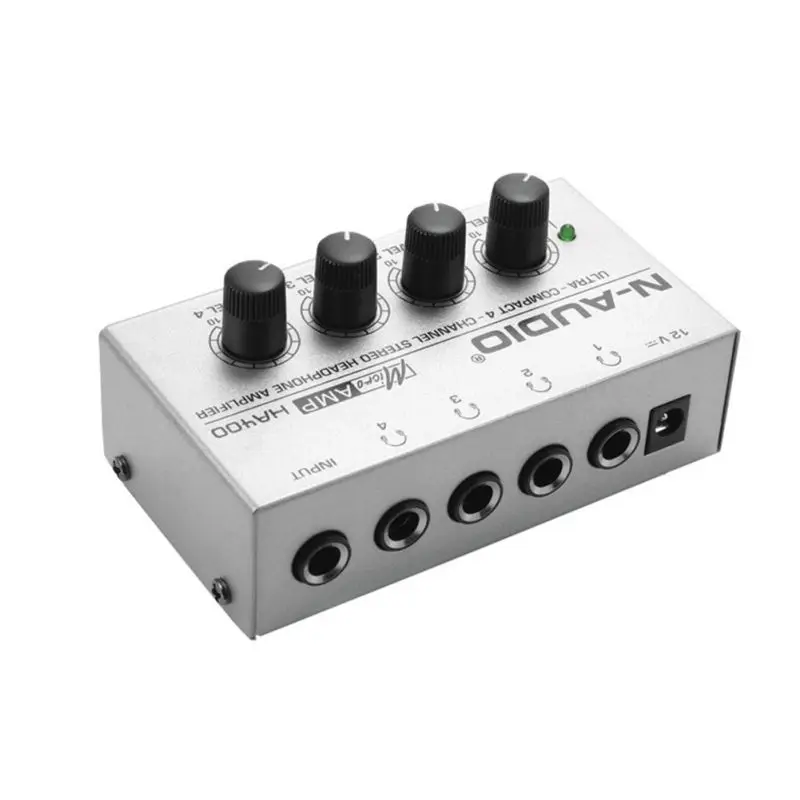 Ультра-компактный 4 канальный Серебряный Мини аудио стерео усилитель для наушников с адаптером питания для усиления звука - Цвет: Silver EU Plug