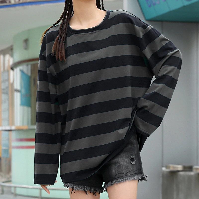 

Женская футболка с длинным рукавом, в полоску, в стиле Харадзюку