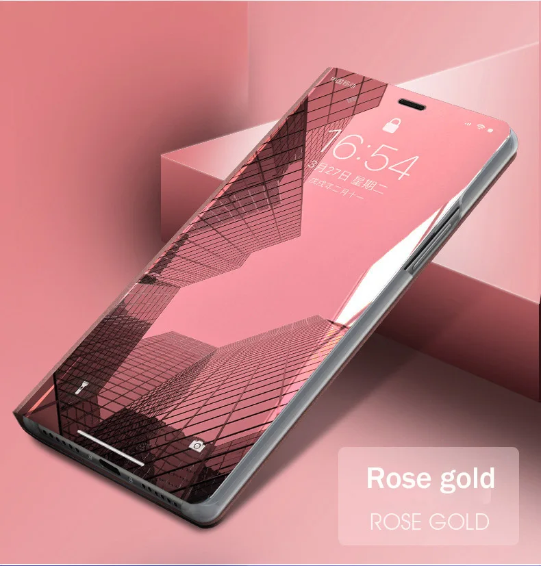 Умный зеркальный чехол для SAMSUNG A80 A70 A60 A50 A40 A30 A10 A20E чехол Чехол для мобильного телефона для Galaxy A50S A30S A20S A10S кожа книжный шкаф - Цвет: Rose gold