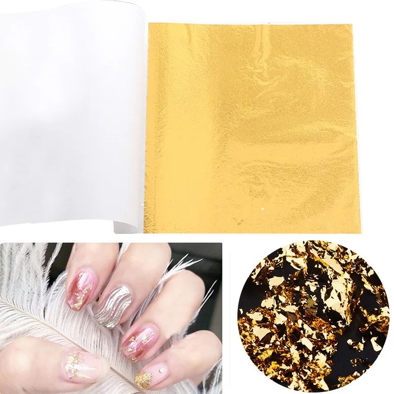 100pcs 9cm*9cm Gold Aluminum Foil Paper, Gift Packaging Craft Sheet,  Flashing Foil Paper, Gold-plated Diy Nail Art Decoration