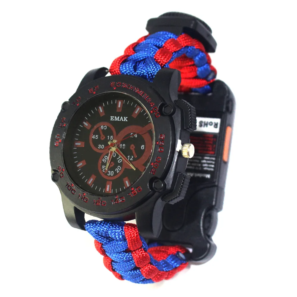 

Hot Selling New Style Product Outdoor Survival Multi-functional Watch Umbrella Rope Weaving Compass Survival Mountaineering Tabl
