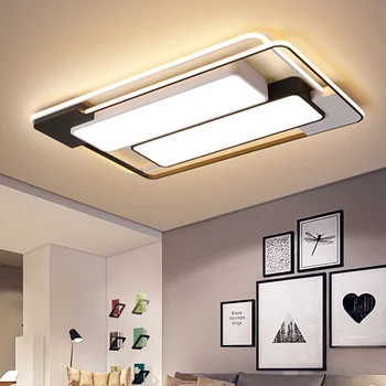 

Modern Led Ceiling Light with Remote Black Dimmable Rectangular Lamp with Acrylic Shades for Bedroom Living Room Kitchen