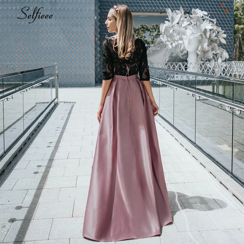 Elegant Dresses A-Line O-Neck Empire Bow Lace Contrast Color Sexy Woman's Dresses Evening Formal Party Gowns Robe ete Femme