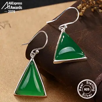 

NOT FAKE S925 Fine Jewelry Drop Earrings Triangle Earrings Luxury Taste Women Handmade Vintage Natural emerald moldavite peridot