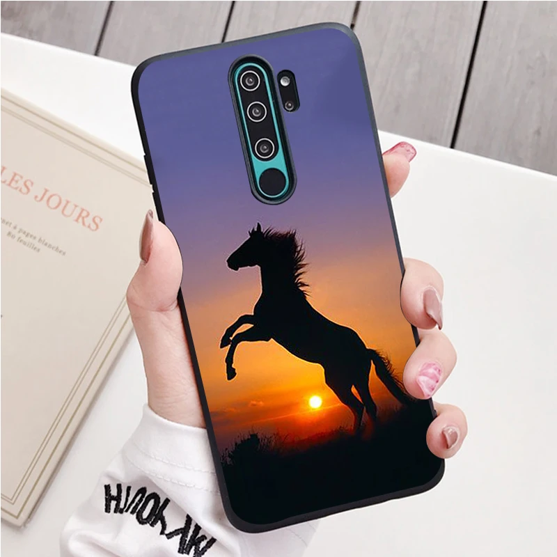 xiaomi leather case card Horse Animal black Silicone Phone Case For Redmi note 9 8 7 Pro S 8T 7A Cover xiaomi leather case