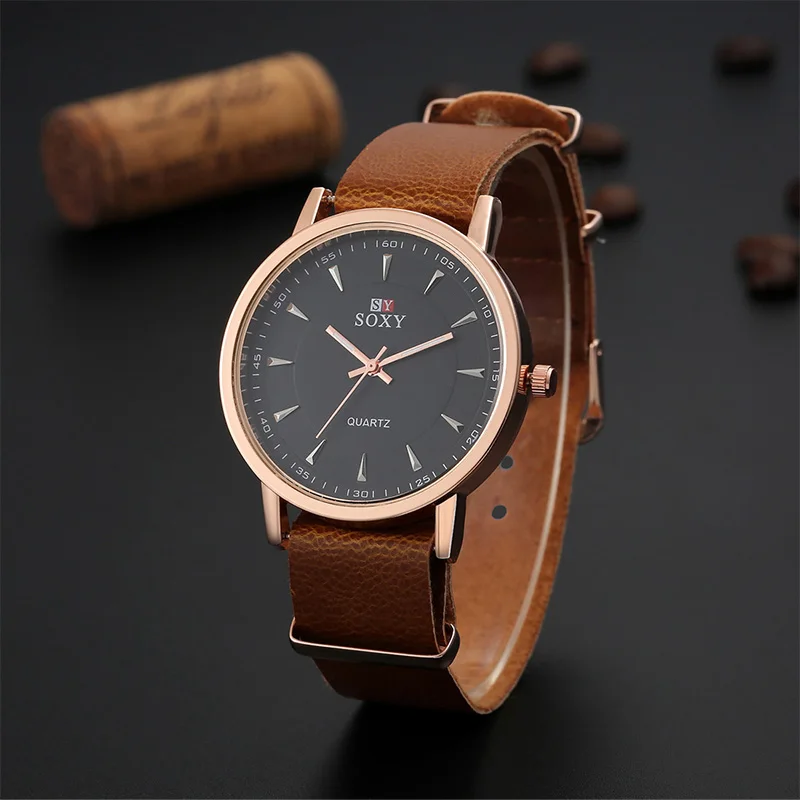

Women Men Unisex Popular Quartz Watch PU Leather Watch stylish fashion Clock Brand soxy Watch Relogio Feminino christmas gift