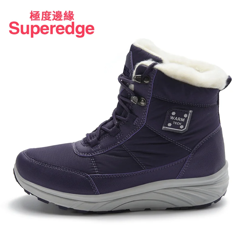 Superedge/зимние высокие утепленные шерстяные теплые кашемировые туфли; хлопковые сапоги для женщин и мужчин; водонепроницаемые зимние сапоги - Цвет: Purple
