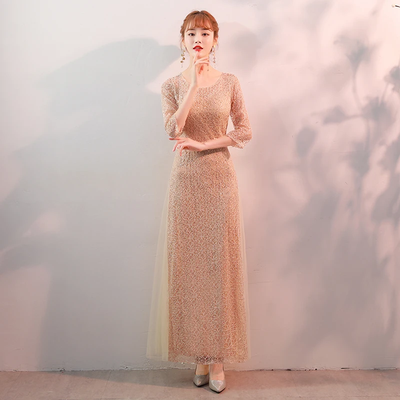 Real shot new ladies sequins round neck party dress fashion ladies temperament banquet high-end atmosphere elegant dress