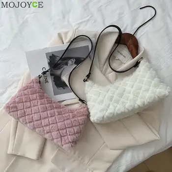

Female Casual Underarm Bag Lattice Pattern Hobos Autumn Plush Top-handle Clutch Fashion Exquisite Shopping Bag