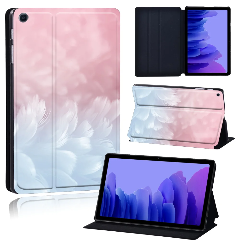 Tablets Case for Samsung Galaxy Tab A7 10.4 Inch 2020 T500/T505 Printed Feather PU Leather Tablet Stand folio Cover+ Free Stylus