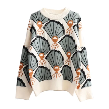 

H.SA 2019 Autumn Winter Casual Sweater Tops fan Knitwear Loose Style Slim Knitwear Patterned Sweater Tops Loose Jumpers Femme