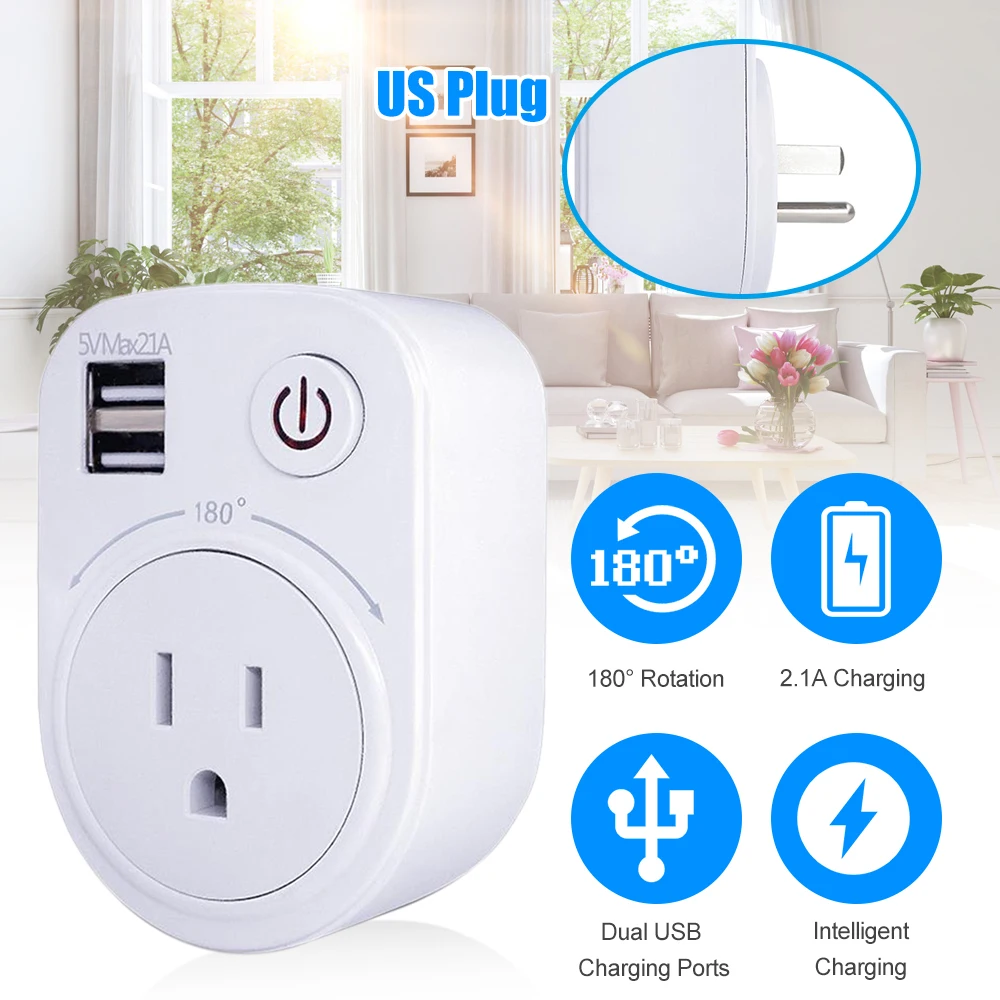 

Hot New Intelligent Safe USB Countdown Socket Switch Convenient Socket Plug Phone Charger with Dual USB Ports and Power Switch B