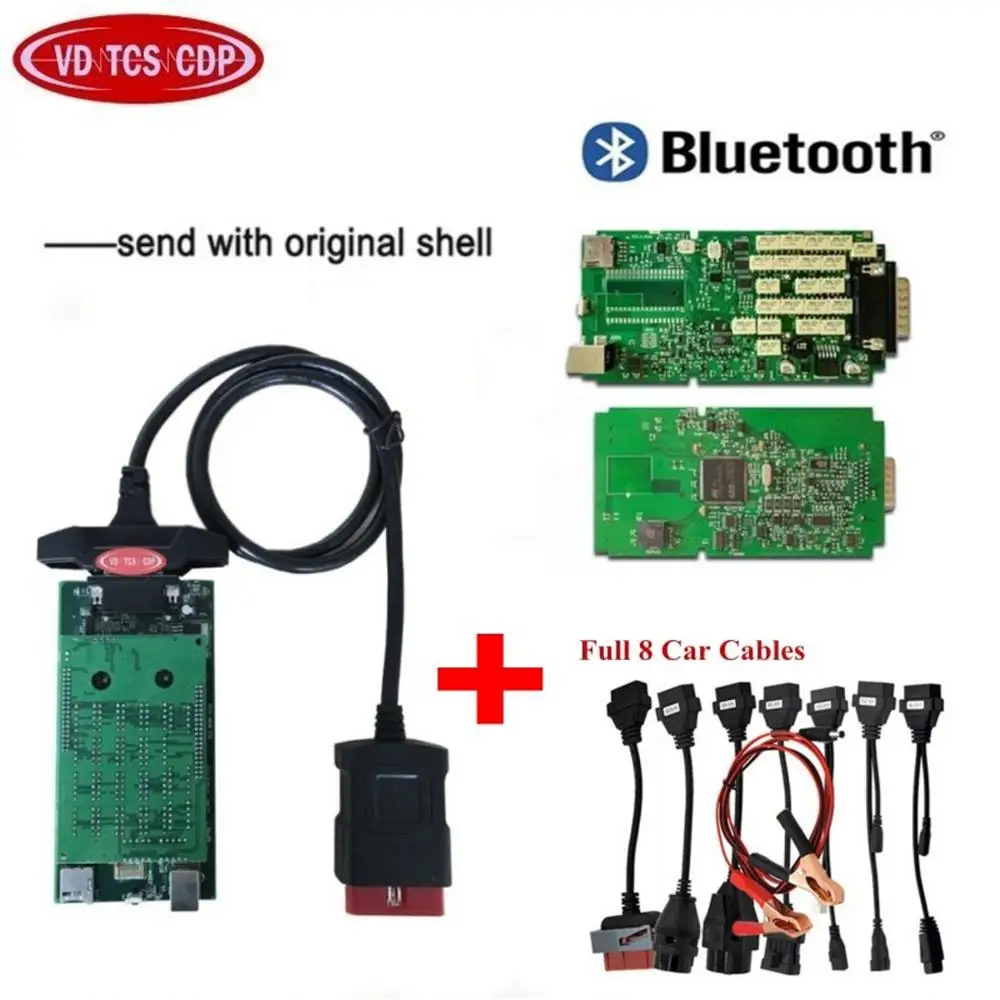VD TCS CDP лучшая Одиночная зеленая плата pcb с bluetooth obd obd2 диагностический для delphis vd ds150e cdp для автомобиля грузовик сканер инструмент - Цвет: with BT with cable