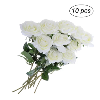 

10pcs Artificial Flowers Long Stem Silk Rose Flower Bouquet Wedding Party Home Decor White