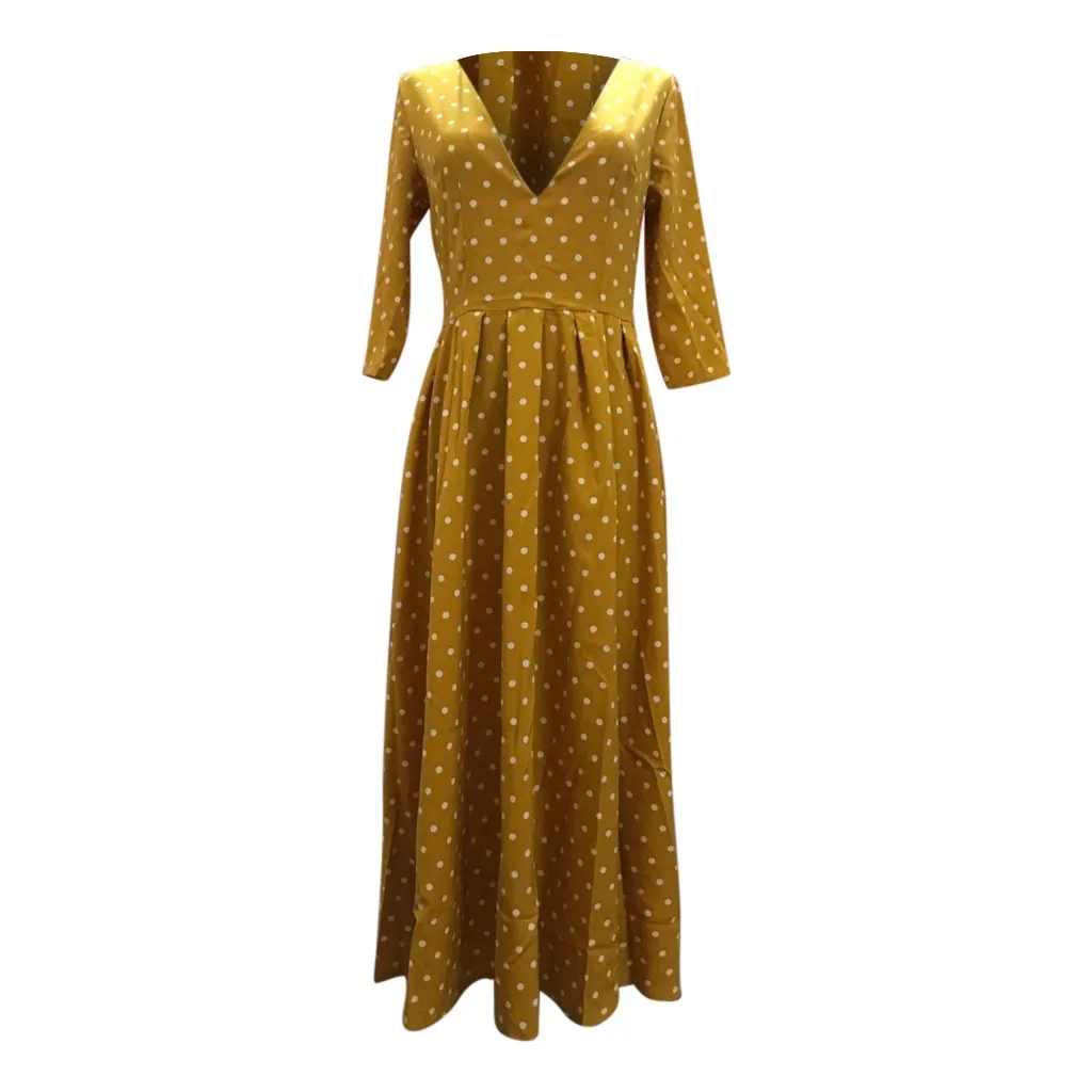 Женские винтажные платья в горошек, платье Vestidos, новое модное женское платье с v-образным вырезом и коротким рукавом, платье с поясом на шнуровке, модное летнее платье Сарафан# J30