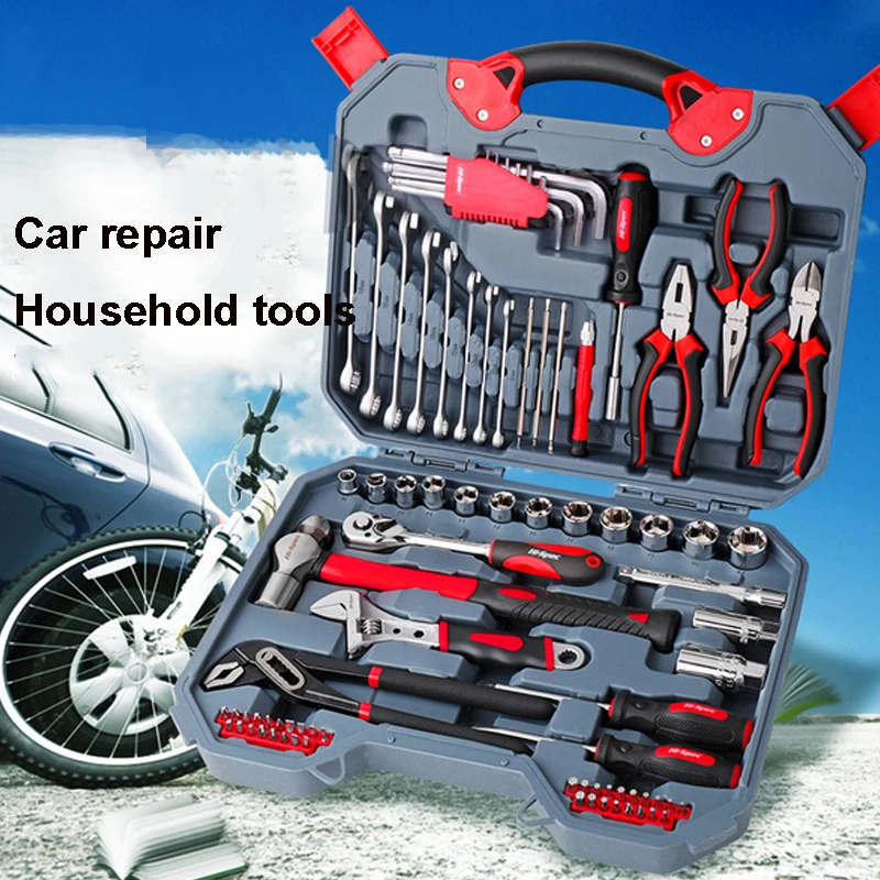 

Hand Tool Set General Household Repair Hand Tool Kit with Plastic Toolbox Storage Case Socket Wrench Screwdriver pliers Hammer