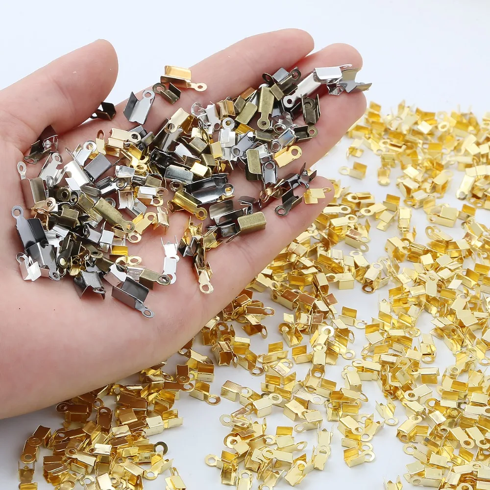 200 stücke Cove Verschlüsse Schnur String Leder Clip Spitze Falten Crimp Anschlüsse Verschluss Ende Bead Caps Für Schmuck, Die DIY armband – Detail 3