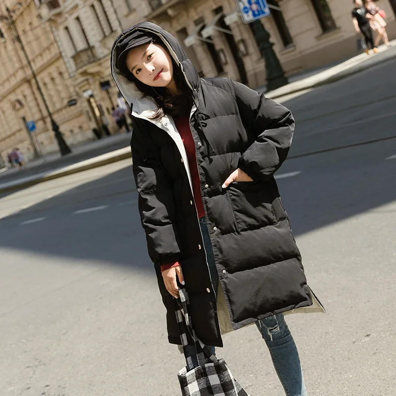 

Cotton Coat Women's Mid-length 2018 Winter New Style Reversible Dongdaemun over-the-Knee down Jacket Cotton-padded Clothes INS C