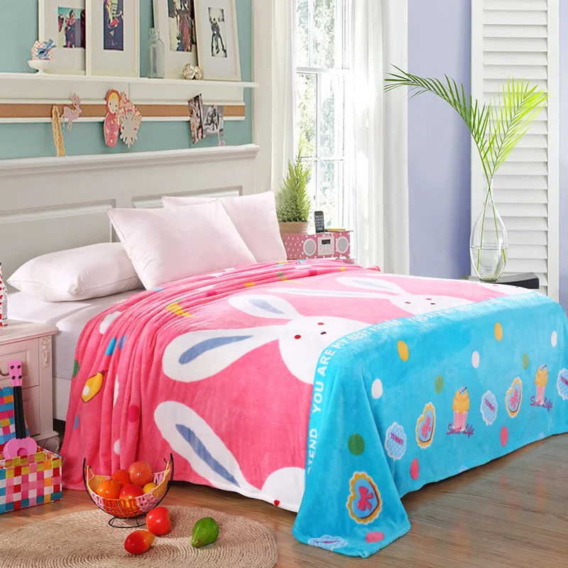 

Home textile rabbit print fleece blanket summer warm soft pink blankets throw on sofa/bed/ travel bedclothes can be as bed sheet