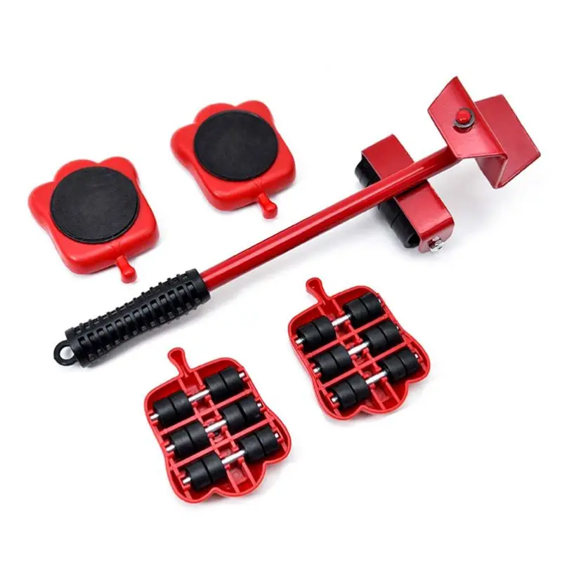 Furniture Mover Tool Transport Lifter Heavy Stuffs Moving Wheeled Roller Bar Set-3