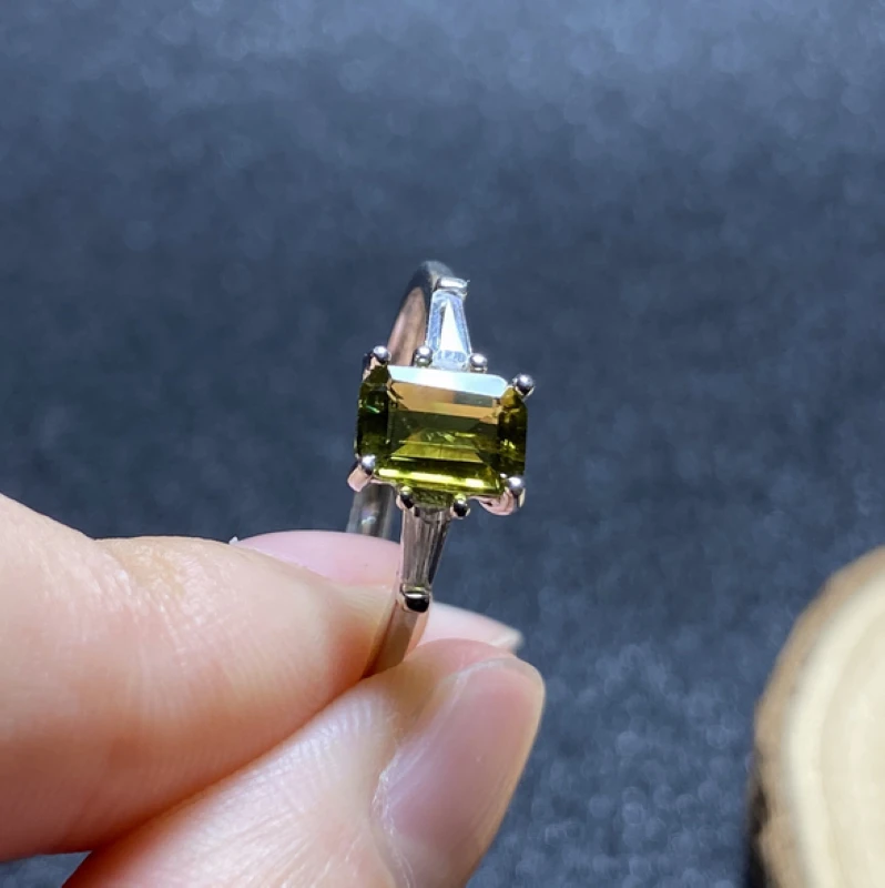 

1Pc Natural Tourmaline Ring green quartz crystal adjustable ring 925 Silver Girl Gift Jewel Ring Crystal healing stone