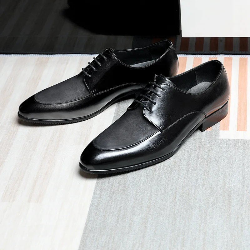 

Men's Genuine Leather Shoes High-End Suit Leather British Style Pointed Toe Matte Business Dress Full Grain Leather Shoes Men