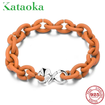 

Hight Quality Silver Orange hard Rubber Bracelet for men Women with Close love Beads Charm Gift Trendy Jewerly Accessories