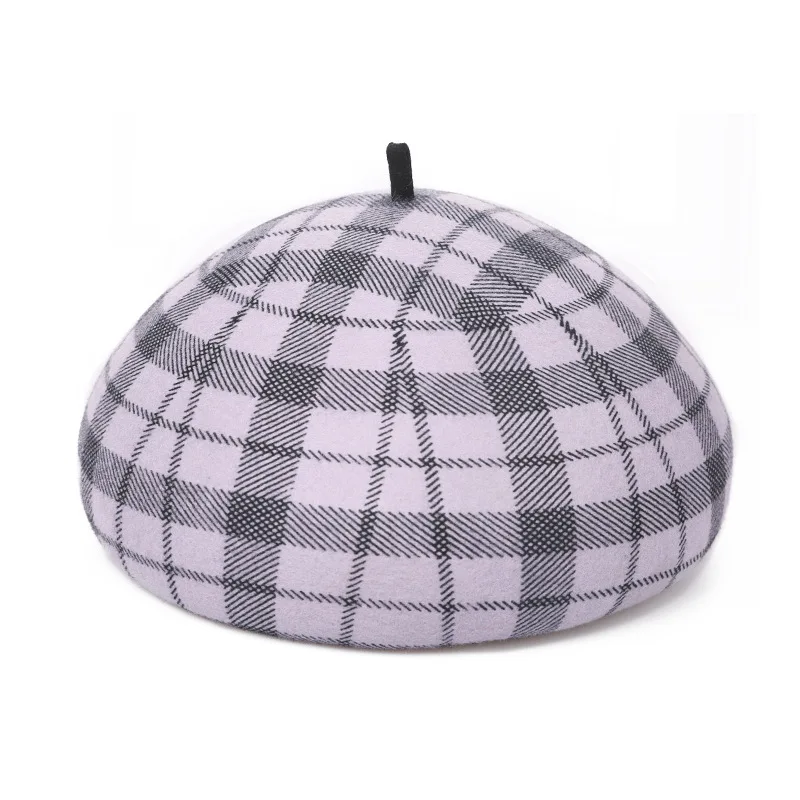 Purple Fashion Lattice Winter Cap For Women Knit Beret Winter Warm British Style Lady Painter Bonnet Hats Solid Bonias Wholesale - Цвет: Purple