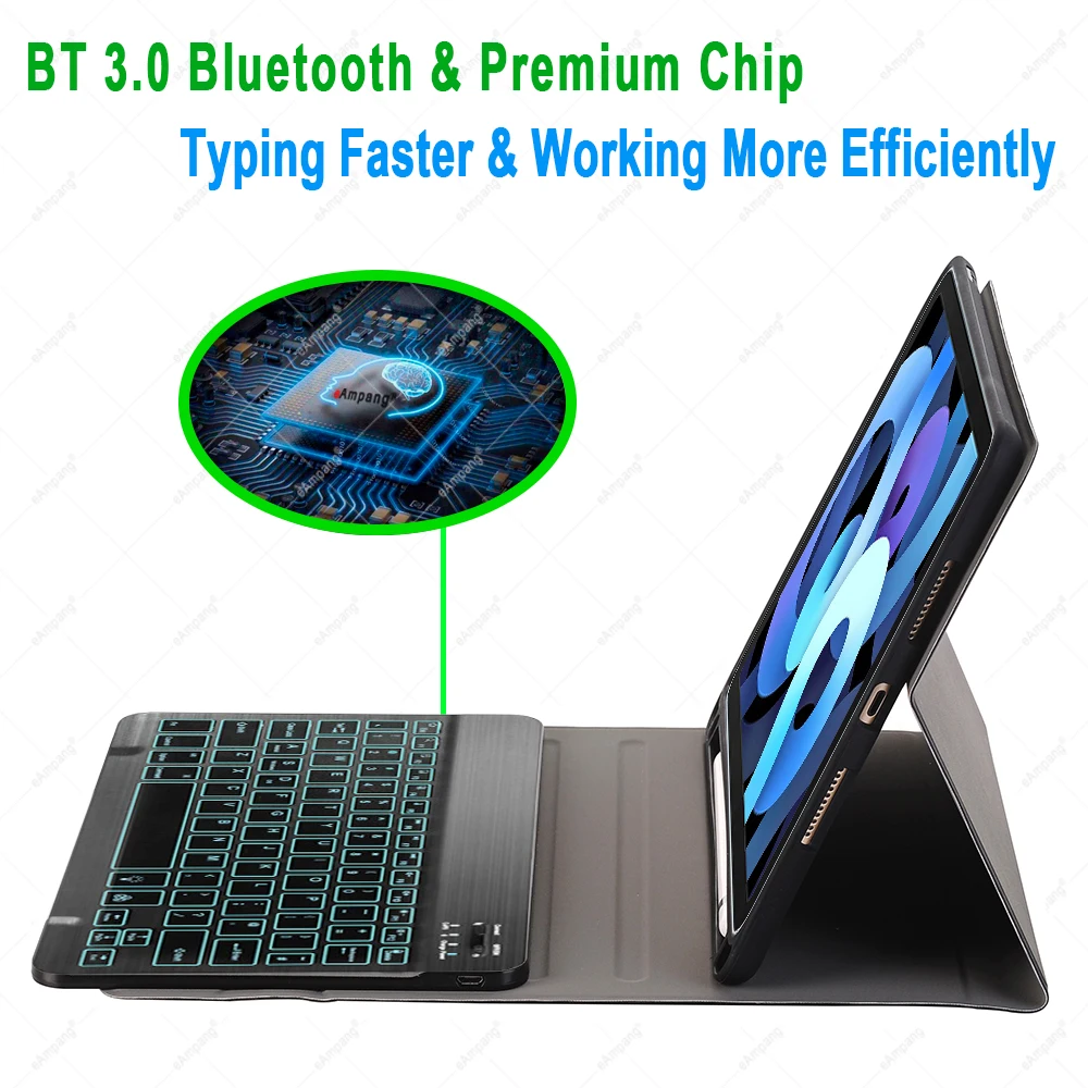 Case do Teclado para Ipad A2324 A2072 Capa 7 Cores Retroiluminado Russo Espanhol Árabe Hebraico Teclado Bluetooth ar 4th 4 10.9 2021 - Imagem 3