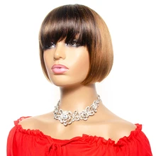 Ombre Short Bob Wig With Bangs Brazilian Straight Human Hair Wigs Honey Blond Human Hair Full Wigs With Front Bang Remy Hair