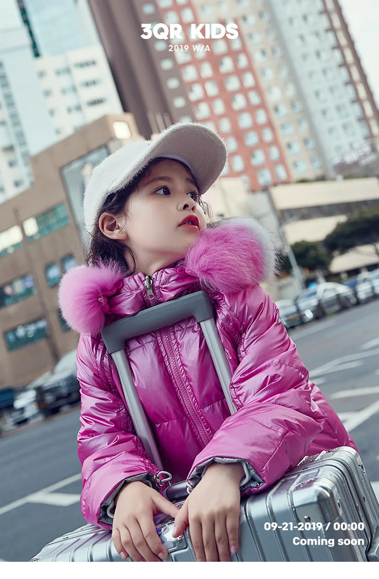 Winter Children Down jackets Hooded Fashion Fur collar solid color girl's down outerwear clothing kids jacket coats