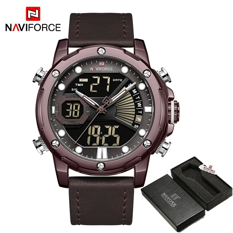 CECEDBN BOX NAVIFORCE, мужские часы, топ класса люкс, кожа, кварцевые наручные часы, светодиодный, цифровой, модные, светящиеся, водонепроницаемые, мужские часы, Relogio Masculino - Цвет: CECEDBN BOX