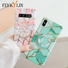 FLYKYLIN подставка для держателя для Samsung Galaxy S8 S9 S10 Plus S10e задняя крышка на розовый мраморный лист Мягкий ТПУ силиконовый чехол для телефона