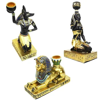 

Egyptian Sphinx Anubis Retro Exquisite Statue Candle Holder Crafts Gift Home Goddess Resin Figurine Decorative Sculpture