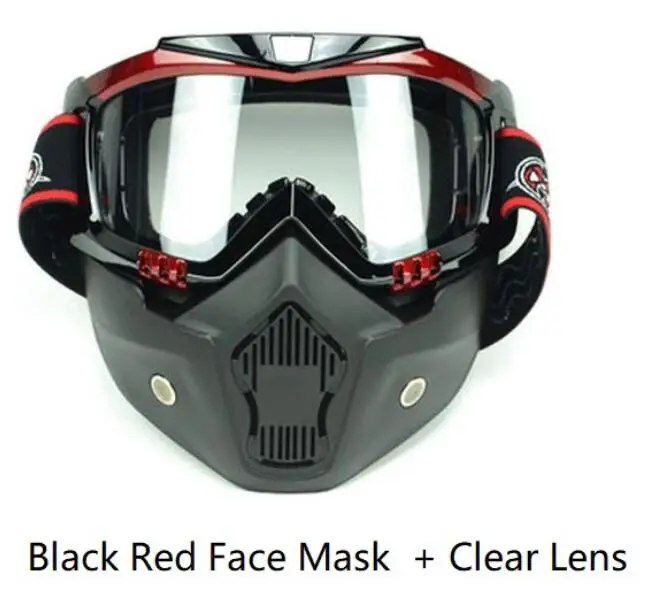 Black Red Face Mask Съемные мотоциклетные очки Лыжный Сноуборд UV400 Защита от УФ Защита от пыли и ветра противотуманные защитные очки маска для лица - Цвет: Black Red Face Mask