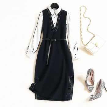 

Spring summer Women two piece set Casual tops shirt + long dressplaid Top Female Office Suit Set Women's 2 Piece Set