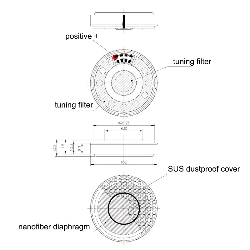 53mm 24 ohm nano-fibra diafragma fone de