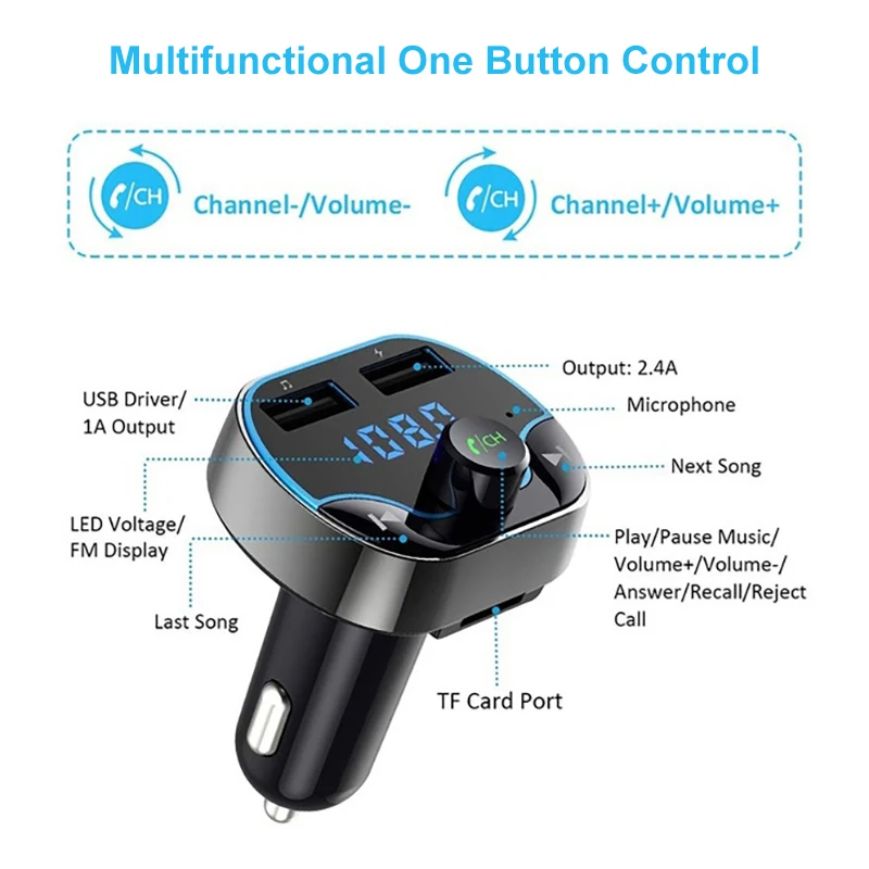 VisTsing Автомобильный Bluetooth 4,2 fm-передатчик беспроводной радиопередатчик адаптер громкой связи с поддержкой TF