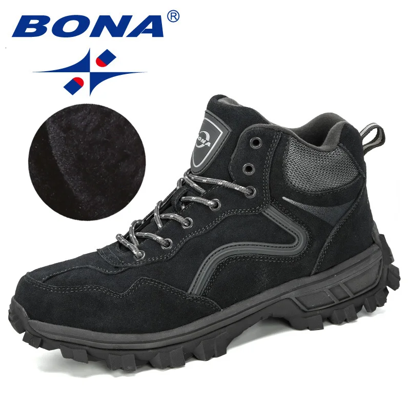BONA/Новинка; Замшевые мужские треккинговые ботинки; зимние ботинки для альпинизма; мужские высокие кроссовки для альпинизма, кемпинга, охоты, бега, ходьбы; плюшевая обувь - Color: DarkgreySgray