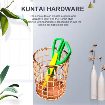 

Storage Box Lattice Large Volume Rose Gold Stainless Steel Multifunctional Pen Container Brush Pot Stationery Pen Holder