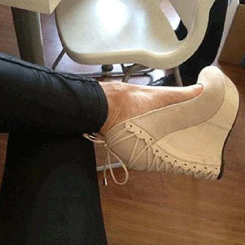 

BERZIMER Beige Women Heels Platform Wedge Height Increasing Pumps Ladies Summer Sandals Zapatos Party Shoes Woman Size 44 50 52
