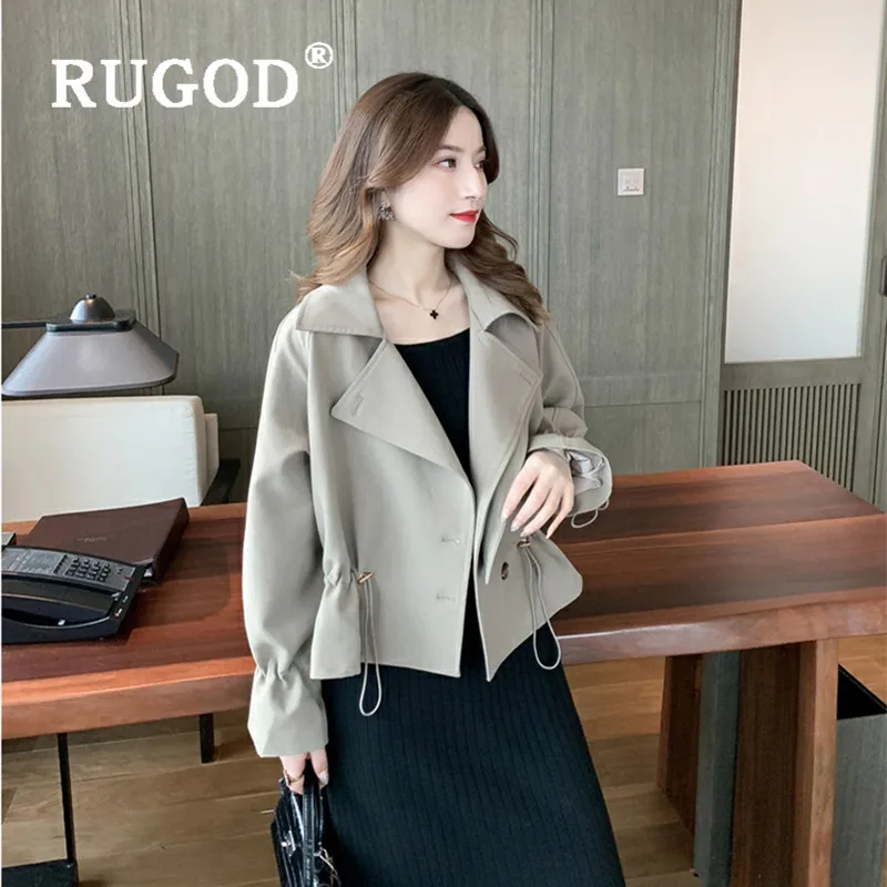 RUGOD женский короткий Тренч на шнурке уличная темперамент корейский шик модное короткое пальто свободный тонкий Сказочный Тренч Mujer