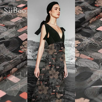 

Italy vintage leaf printed breathable good drape natural 100% silk georgette silk fabric for spring skirt dress tecido SP6008
