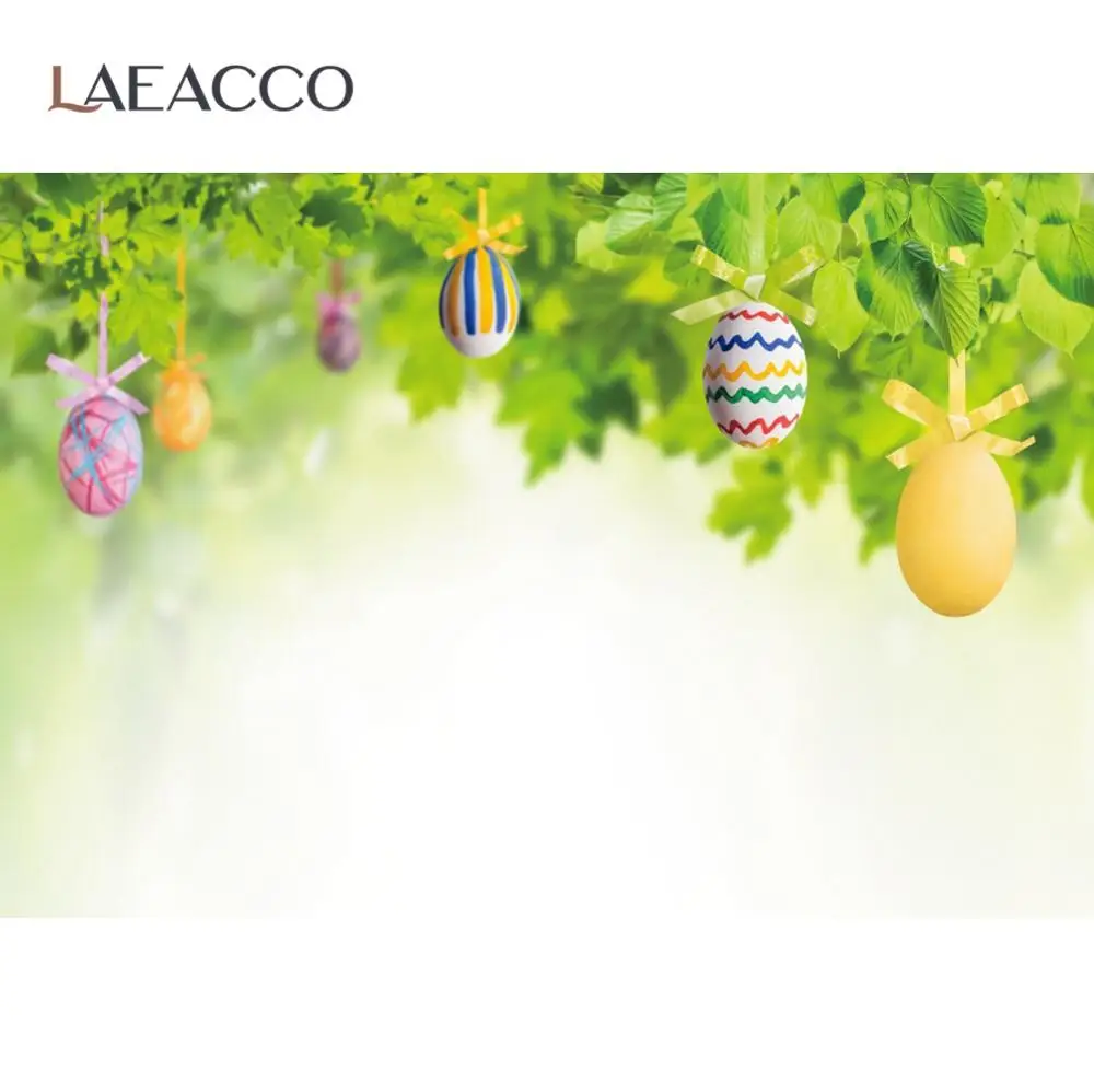 

Laeacco Spring Easter Festivals Green Leaves Egg Baby Newborn Scene Photographic Background Photo Backdrop Photocall Photostudio
