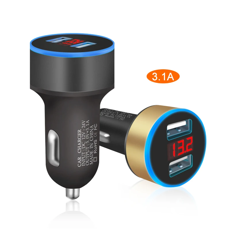 

Car Charger 5V 3.1A With LED Display Universal Dual Usb Car Cigarette Lighter for Xiaomi Samsung S8 iPhone X 8 Plus Tablet etc