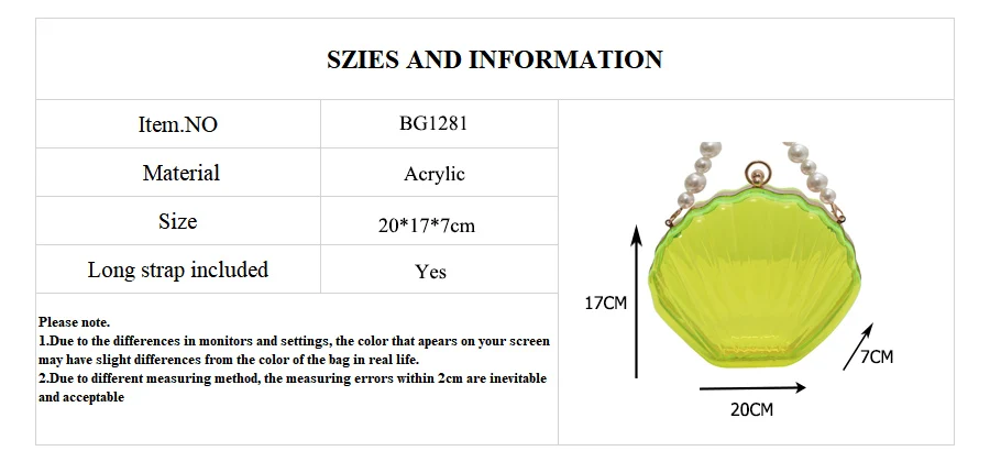Transparent Acrylic Shell bag 2022 Fashion High quality PVC Women's Designer Handbag Pearl strap Shoulder Messenger Clutch Bag